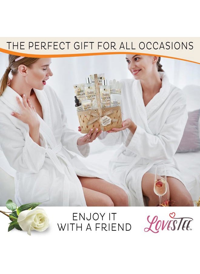 Lovestee - Mother's Day Bath & Body Spa Gift Basket for Women, Best Gift for Mother's Day & Birthday, White Rose Set Body Lotion, Shower Gel, Bubble Bath, Bath Salt, Towel, Soap, Oil, Candle, Gloves, - Image 1