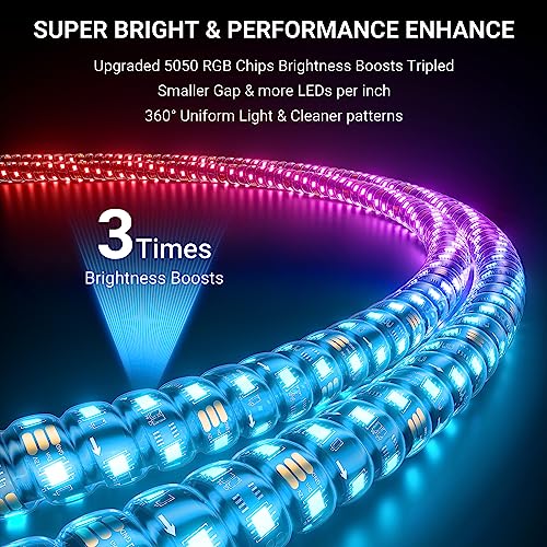 Ehaho 2PCS 1FT Whip Lights for UTV ATV with Spring Base, Tripled Brighter Led Whip Light W/Rocker Switch & 6 Flags, Spiral Chasing Lighted Antenna Whip with APP & Remote Control for RZR SXS Can-Am - Image 2