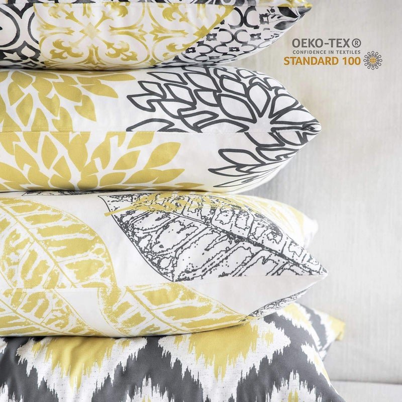 Phantoscope Set of 4 New Living Series Leaf Geometric Throw Decorative Pillow Cover Cushion Cover, Yellow and Grey, 22 x 22 inches, 55 x 55 cm - Image 5