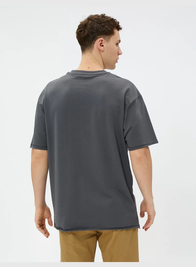 KOTON Oversized T-Shirt Short Sleeve Crew Neck Pocket Detail Cotton