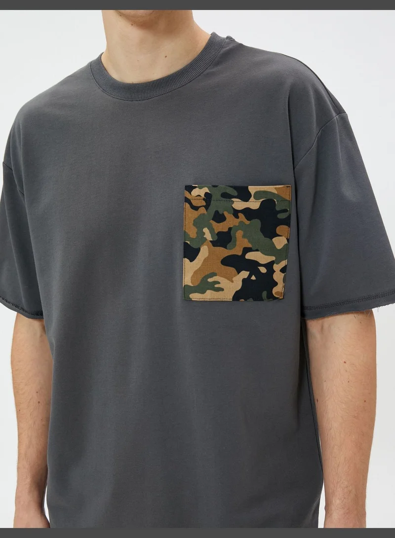 KOTON Oversized T-Shirt Short Sleeve Crew Neck Pocket Detail Cotton