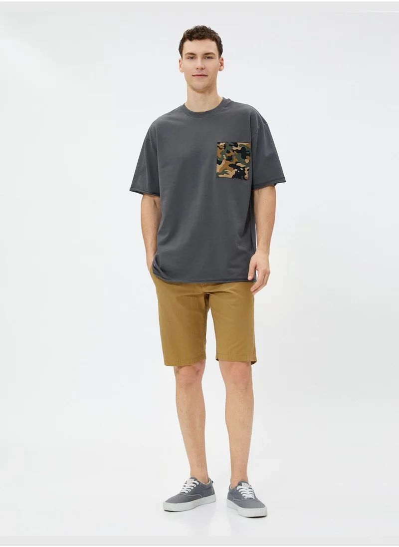 كوتون Oversized T-Shirt Short Sleeve Crew Neck Pocket Detail Cotton