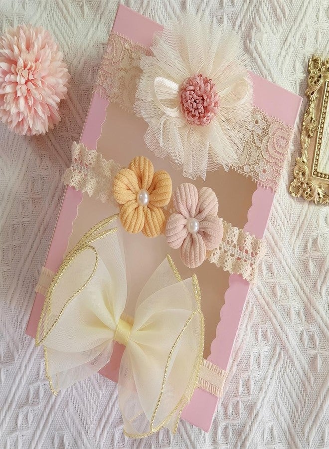 JETANI Baby Girl Hair Bows Set, Princess Crown Headband & Soft Nylon Bow Clips, Pink, Flower Style, for Infants, Toddlers & Kids, 3-Pack (QUEEN) - Image 1