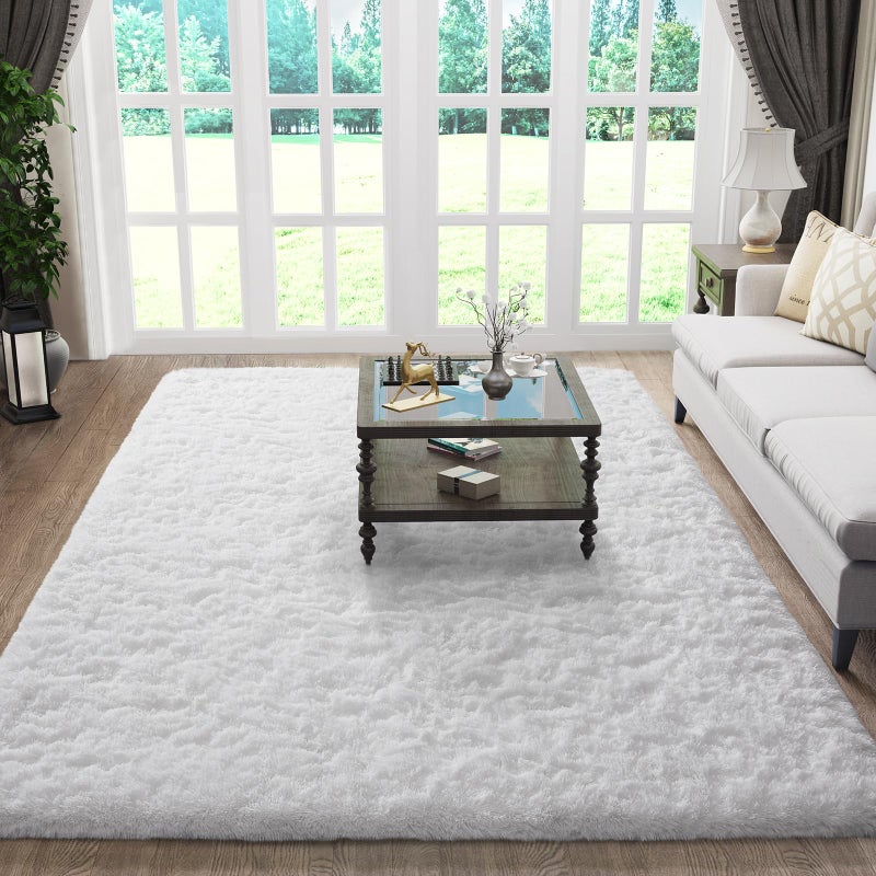 Ophanie 5x8 White Rugs for Living Room, Fluffy Fuzzy Plush Soft Carpets, Shaggy Area Rugs for Bedroom, Carpet for Dorm Nursery Home Decor Aesthetic - Image 1