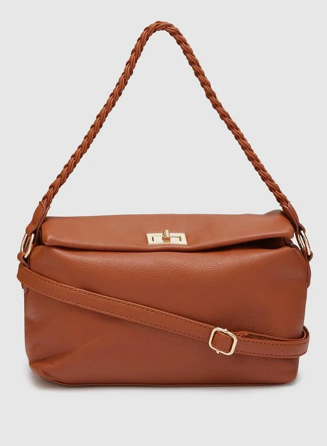 globus Tan Solid Breaded Strap Handbag