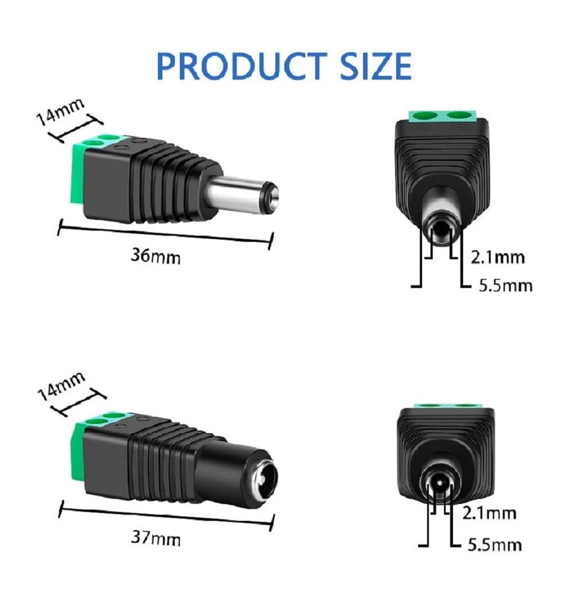 FEDUS 2 Pairs DC Power Jack Plug Adapter Connector,12V, 24V Male +Female 2.1 X 5.5MM Connector Terminal Barrel for CCTV Camera/Led Strip Light,DVR,Car Rearview Monitor System - Image 4