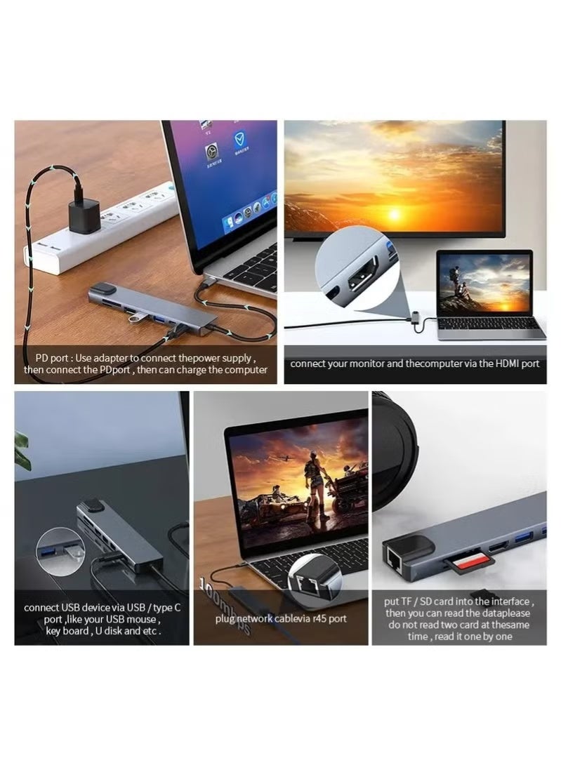 هوميفا محول USB-C إلى HDMI متعدد المنافذ 8 في 1 مع منفذ إيثرنت RJ45، ومنفذ USB 3.0 بسرعة 5 جيجابت في الثانية، وقارئ بطاقات SD/TF - قاعدة توصيل متعددة المنافذ من النوع C لأجهزة MacBook Pro و iPad Pro و Dell XPS وأجهزة الكمبيوتر المحمولة - Image 4