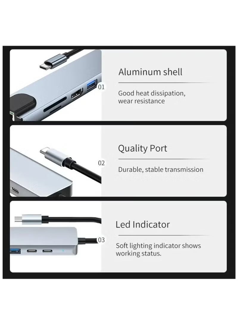هوميفا محول USB-C إلى HDMI متعدد المنافذ 8 في 1 مع منفذ إيثرنت RJ45، ومنفذ USB 3.0 بسرعة 5 جيجابت في الثانية، وقارئ بطاقات SD/TF - قاعدة توصيل متعددة المنافذ من النوع C لأجهزة MacBook Pro و iPad Pro و Dell XPS وأجهزة الكمبيوتر المحمولة - Image 5