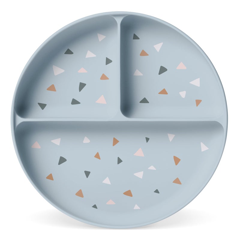 Simple Modern Silicone Plate for Baby and Toddler | Divided and Microwave Safe Plates for Kids | Parker Collection | Gray Triangles - Image 1