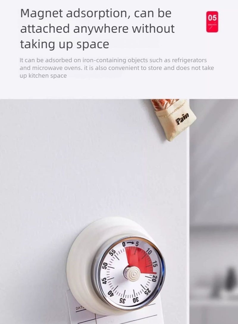 Kitchen timer, kitchen alarm clock, no battery required mechanical timer, 60-minute timer, cooking, learning, fitness, entertainment timing alarm clock (off-white) - Image 2