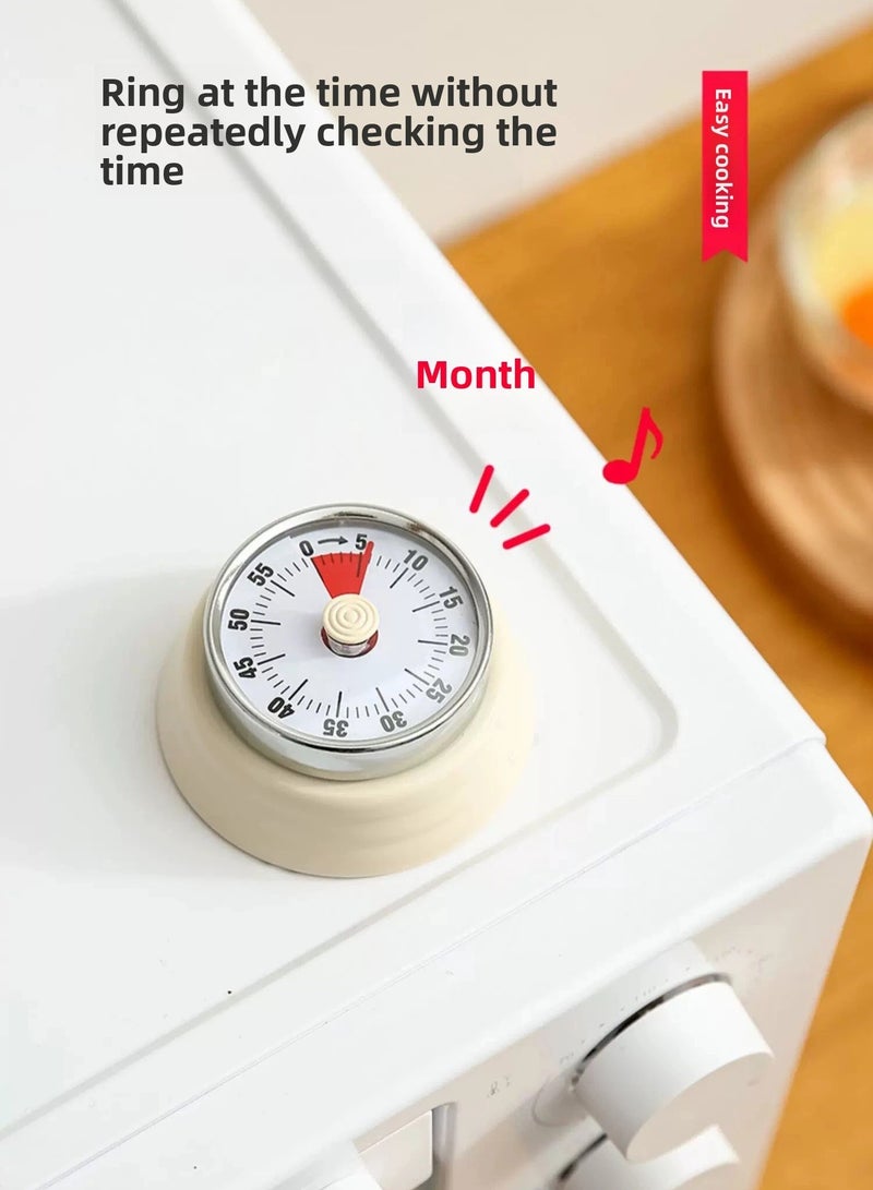 Kitchen timer, kitchen alarm clock, no battery required mechanical timer, 60-minute timer, cooking, learning, fitness, entertainment timing alarm clock (off-white) - Image 4