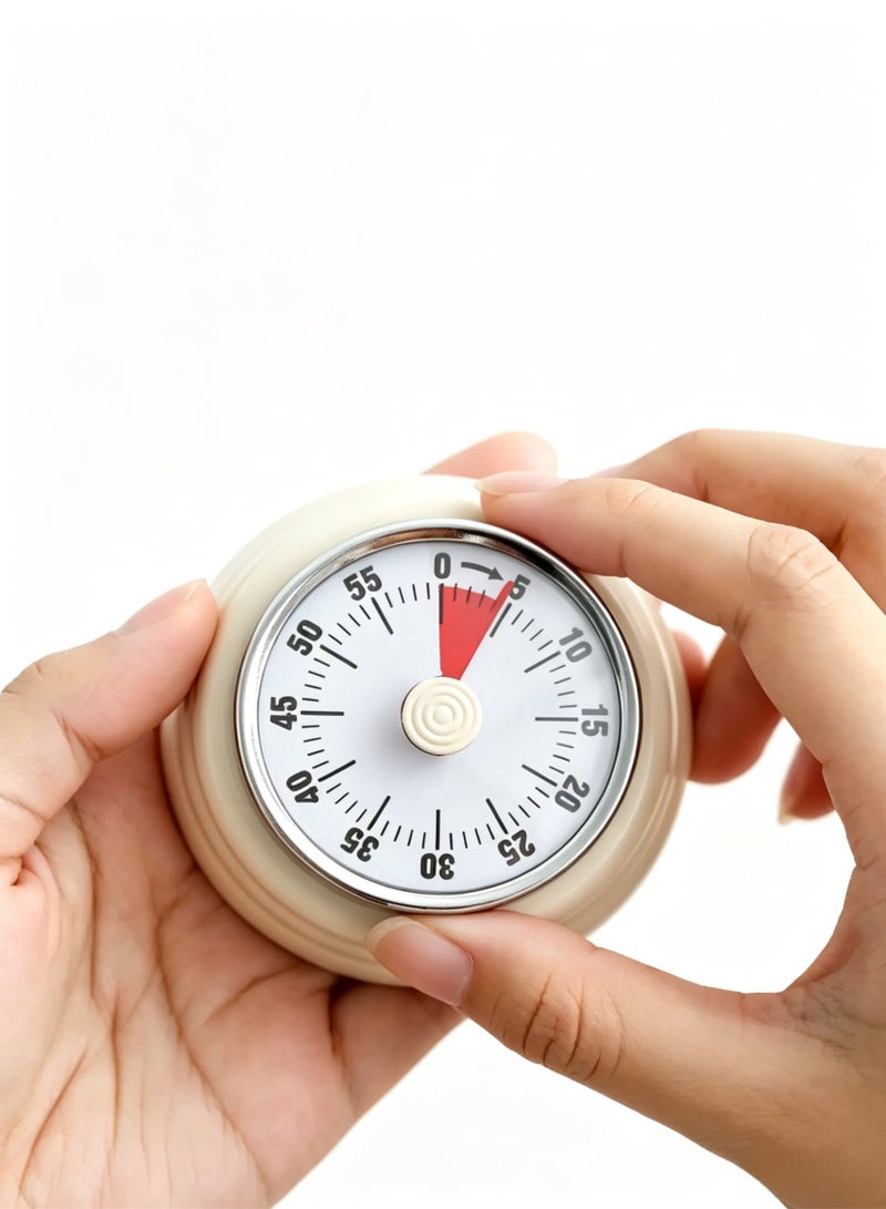 Cream White Magnetic Mechanical Kitchen Timer, 60 Minutes Visual Dial Countdown Alarm, Battery-Free Mechanical Timing Reminder, Cute Kitchen Clock Timer for Cooking, Studying, Workout, Daily Entertainment Time Management - Image 1