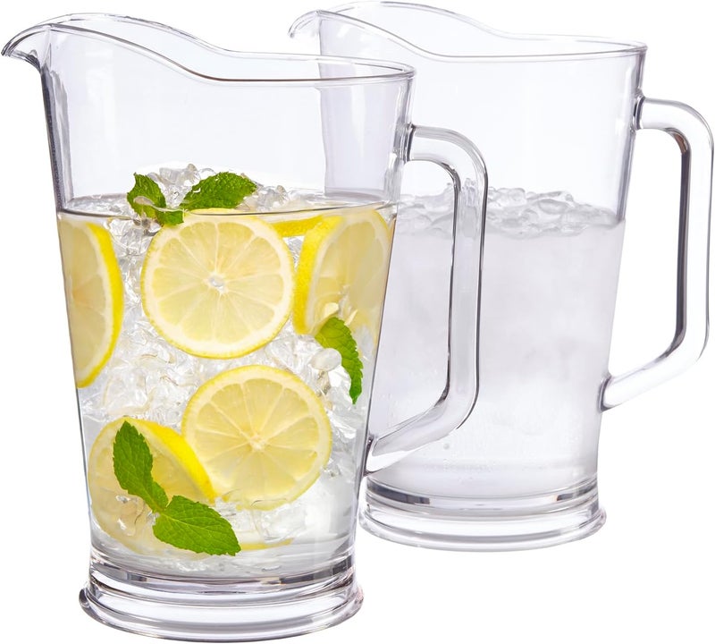 US Acrylic 64oz Bistro Clear Pitcher | Set of 2 Beer Pitchers | Reusable, BPA-free, Made in the USA, Indoor and Outdoor Pitcher Set for Water, Lemonade, Juice, Soda Pop, and Beer - Image 1