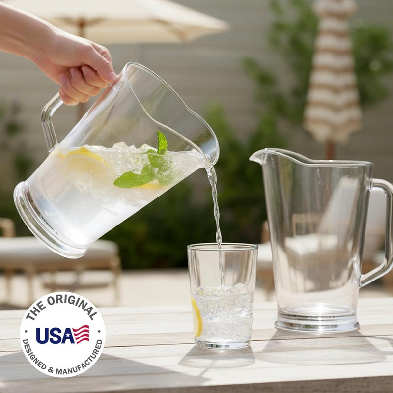 US Acrylic 64oz Bistro Clear Pitcher | Set of 2 Beer Pitchers | Reusable, BPA-free, Made in the USA, Indoor and Outdoor Pitcher Set for Water, Lemonade, Juice, Soda Pop, and Beer - Image 2