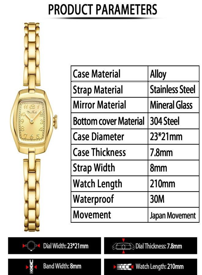 Diaofendi Small Gold Women's Watch,Stainless Steel Band Vintage Ladies Womens Gold Watch Luxury Bracelet Tools Included,Water Resistant, Gold-white Surface, Classic - Image 4
