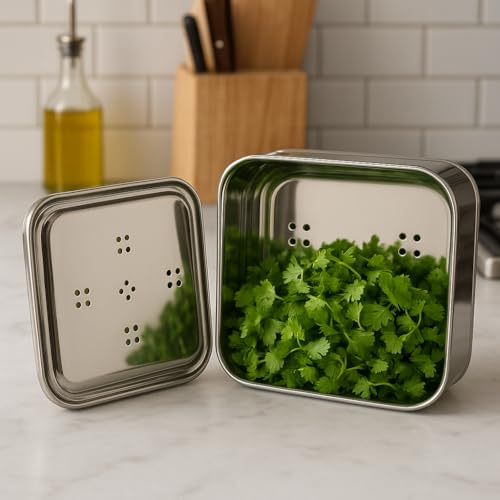 DiBha Stainless Steel Square Shape Box for Kothmir/Dhaniya/Coriander Multipurpose Dabba Storage Box/Kitchen Container, Color - Silver, Set of 1 (400ml, 10x10x4cm - Small) - Image 4