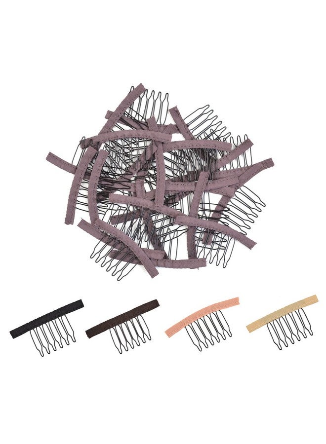 YTBYT YTBYT 24 Pcs Wig Combs to Secure Wig 6-Teeth Wig Comb Wig Clips with Cloth for Making Wig Caps Wigs (Brown) - Image 1