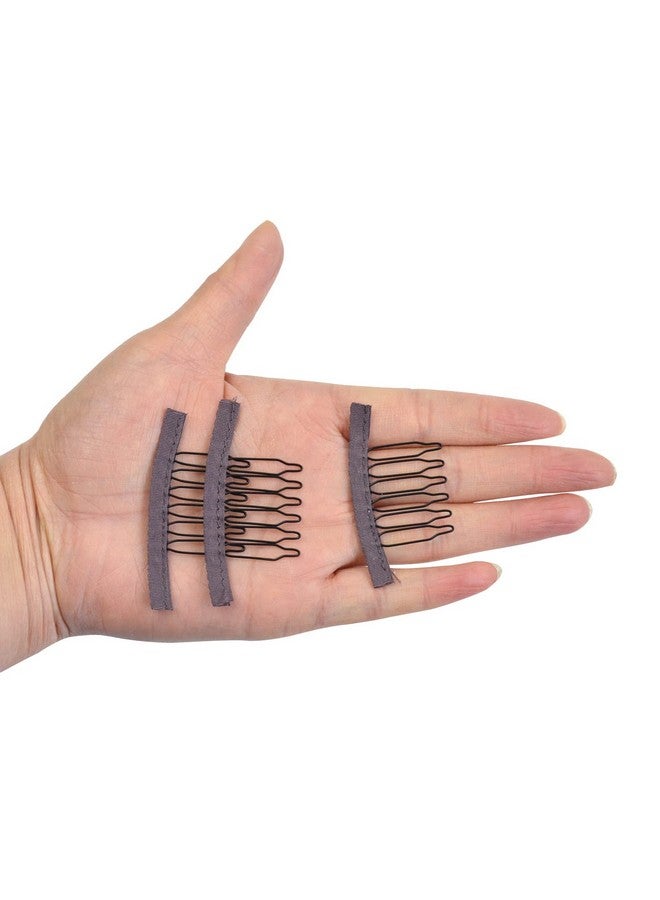 YTBYT YTBYT 24 Pcs Wig Combs to Secure Wig 6-Teeth Wig Comb Wig Clips with Cloth for Making Wig Caps Wigs (Brown) - Image 2