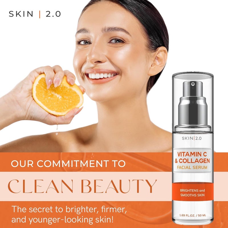 Skin 2.0 Vitamin C Serum with Collagen - Anti-Aging & Dark Spot Remover - Dermatologist Tested Korean Skincare for Brightening & Acne - Clean Beauty, Cruelty-Free, All Skin Types - 1.69oz (2-Pack) - Image 2