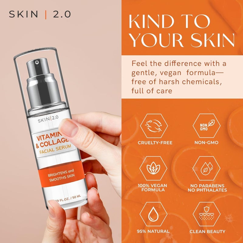Skin 2.0 Vitamin C Serum with Collagen - Anti-Aging & Dark Spot Remover - Dermatologist Tested Korean Skincare for Brightening & Acne - Clean Beauty, Cruelty-Free, All Skin Types - 1.69oz (2-Pack) - Image 3