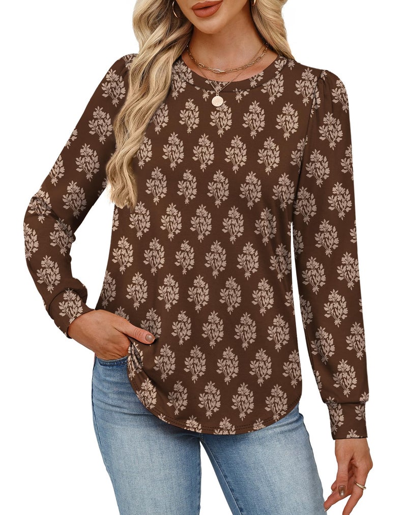 Alaroo Long Sleeve Shirts Tunic Boho Tops for Women Fall Fashion Basic Crewneck Sweatshirts Trendy Clothes Print 44 XL - Image 3