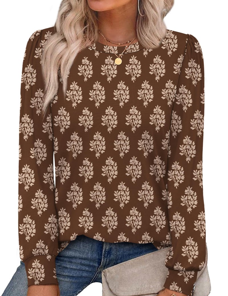 Alaroo Long Sleeve Shirts Tunic Boho Tops for Women Fall Fashion Basic Crewneck Sweatshirts Trendy Clothes Print 44 XL - Image 1