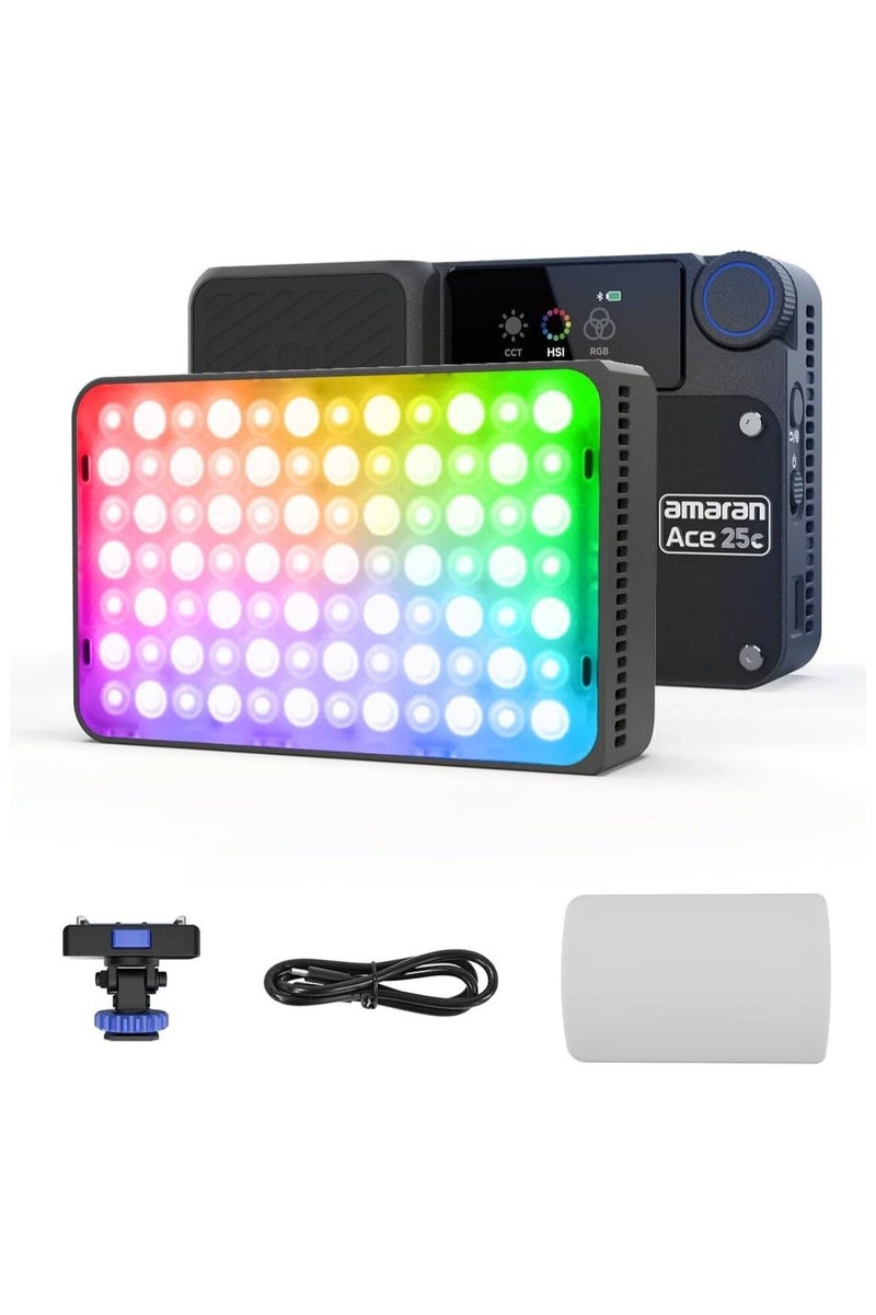 Aputure Amaran Ace 25c RGBWW LED Light Panel (Charcoal) – Pocket-Size Rechargeable On-Camera Light with App Control & Diffuser  - Image 1