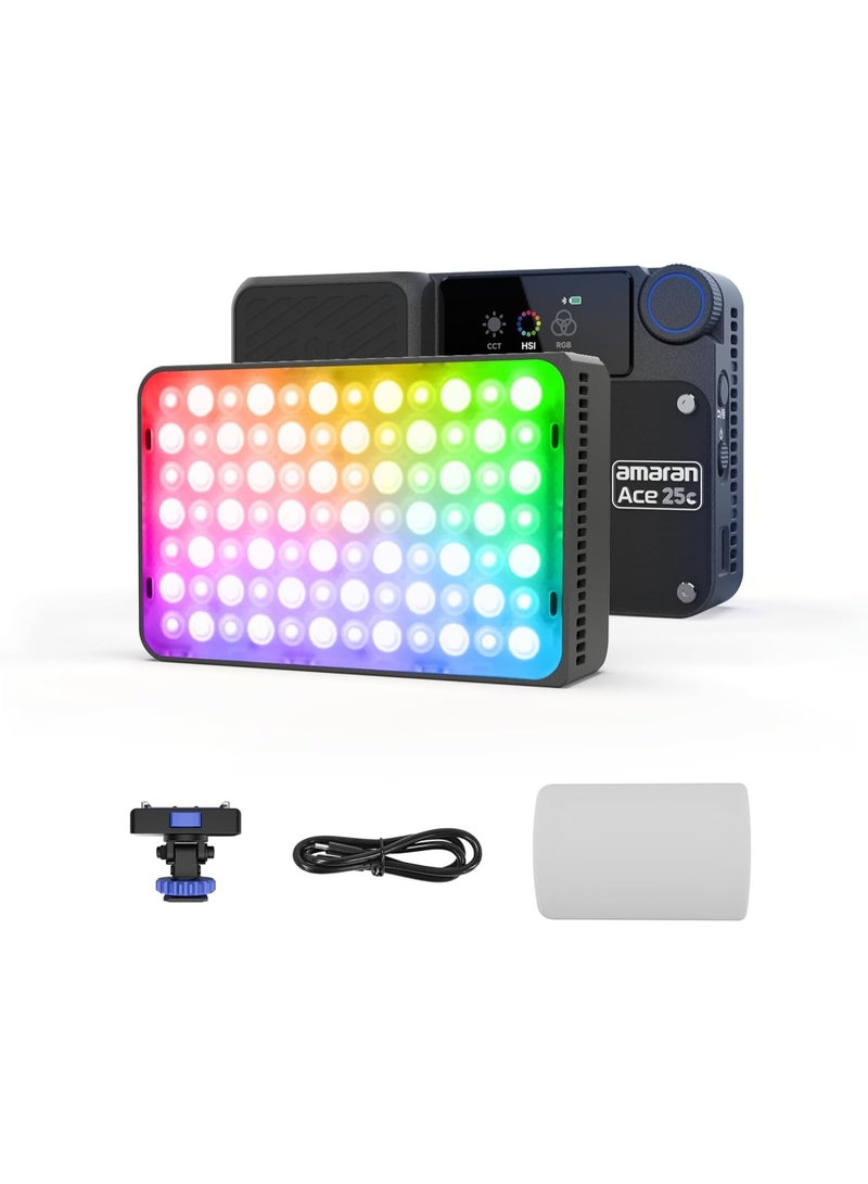 Aputure Amaran Ace 25c RGBWW LED Light Panel (Charcoal) – Pocket-Size Rechargeable On-Camera Light with App Control & Diffuser - Image 1