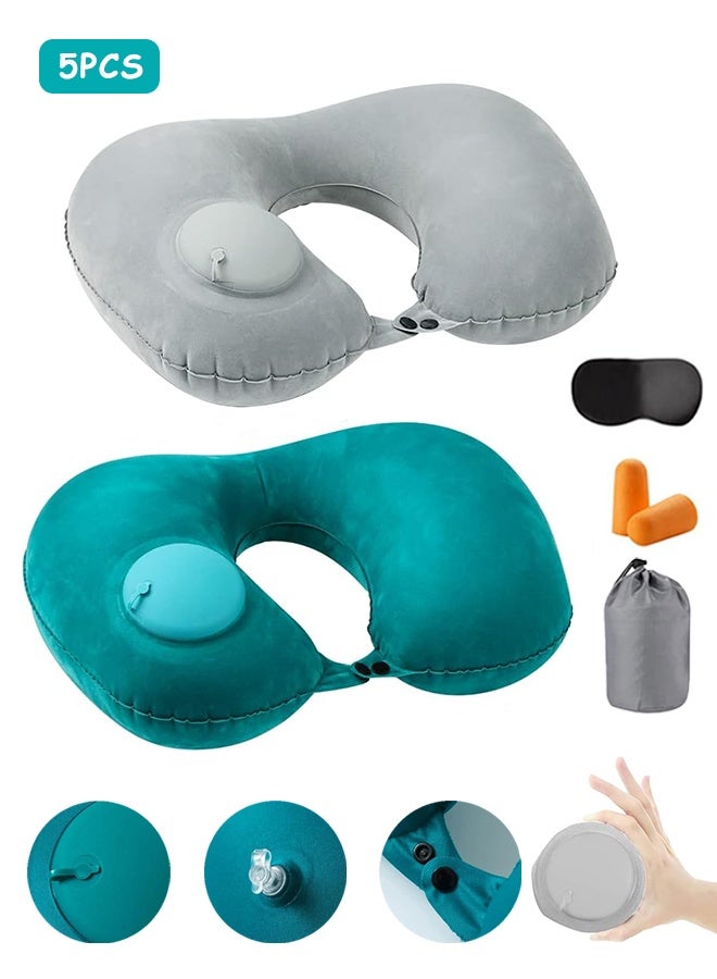 إم إكس إن وسادة العنق القابلة للنفخ، وسادة قابلة للنفخ على شكل حرف U، مع قناع العين، سدادة الأذن وحمل كيس للطائرات المسافرة - Image 1
