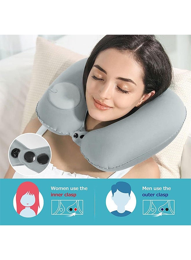 إم إكس إن وسادة العنق القابلة للنفخ، وسادة قابلة للنفخ على شكل حرف U، مع قناع العين، سدادة الأذن وحمل كيس للطائرات المسافرة - Image 3