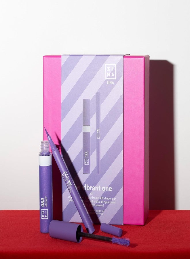 3إنا مجموعة مكياج ثري إينا - مجموعة ذا فايبرانت وان - بنفسجي - مجموعة مثالية باللون البنفسجي - قلم تحديد العيون الملون 482 + ماسكارا ملونة 482 - لون ثابت ولامع - مجموعة مكياج - نباتي - لم يتم اختباره على الحيوانات - Image 4