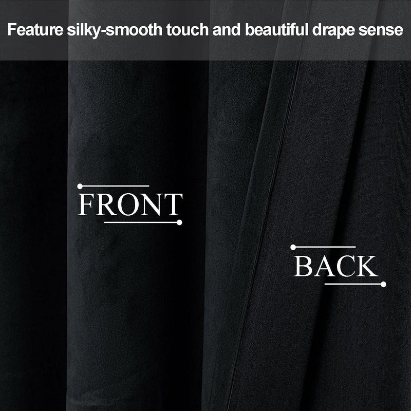 JIUZHEN Black 60 x 84 inches Velvet Blackout Curtains - Extra Wide Insulated Window Covering Noise Absorbing & Privacy Protect Drapes for Living Room/Indoor Decorations  Set of 2 with Tiebacks - Image 4