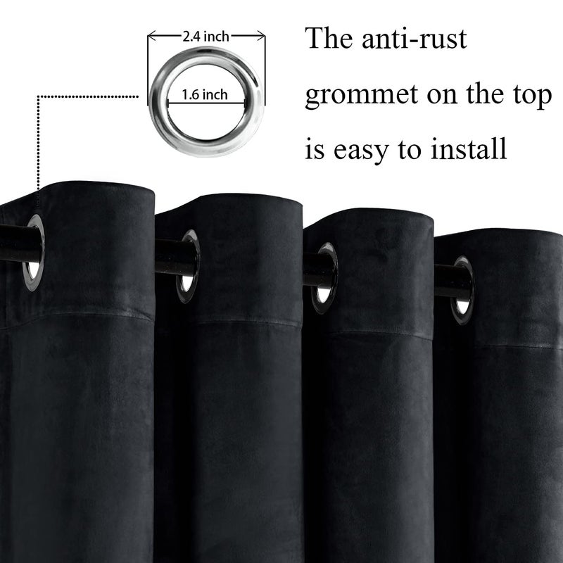 JIUZHEN Black 60 x 84 inches Velvet Blackout Curtains - Extra Wide Insulated Window Covering Noise Absorbing & Privacy Protect Drapes for Living Room/Indoor Decorations  Set of 2 with Tiebacks - Image 2