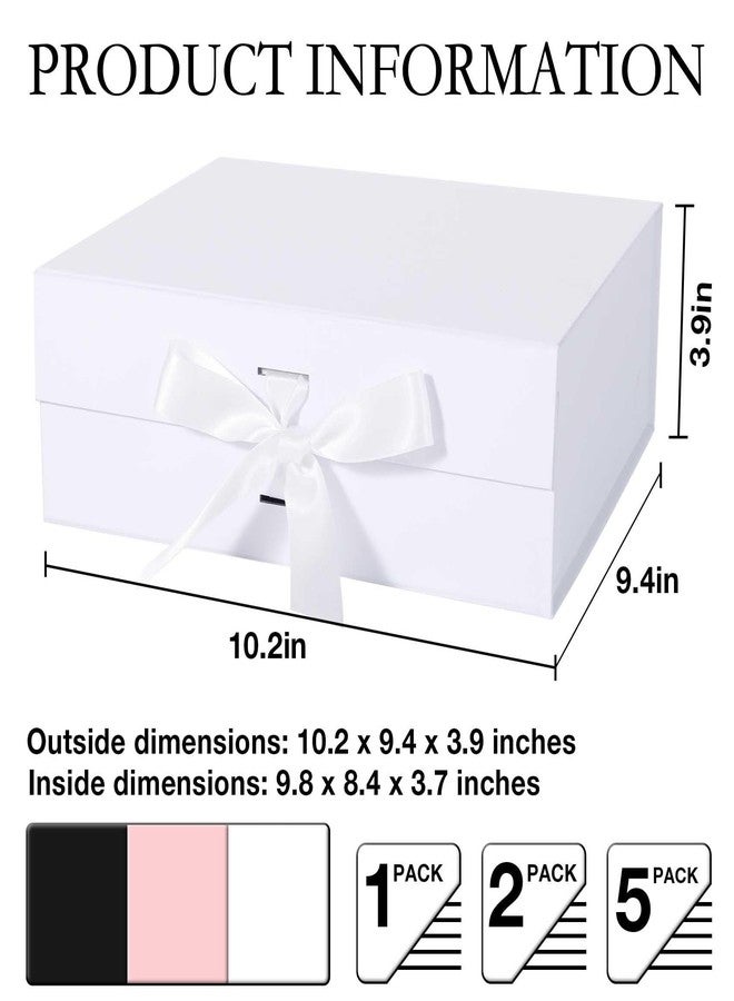 LFBOX White Gift Box with Ribbon Magnetic Lids 10.2x9x3.74 in, Bridesmaid Groomsman Proposal Boxes, Wedding Graduation Storage Box 1 Pack - Image 2