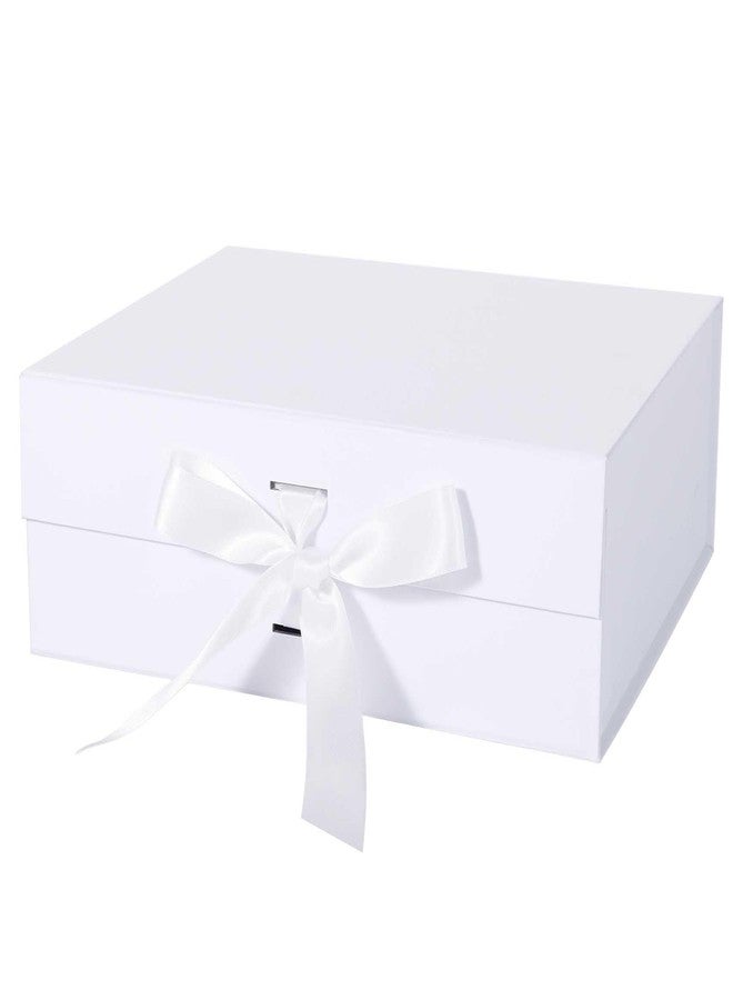 LFBOX White Gift Box with Ribbon Magnetic Lids 10.2x9x3.74 in, Bridesmaid Groomsman Proposal Boxes, Wedding Graduation Storage Box 1 Pack - Image 1
