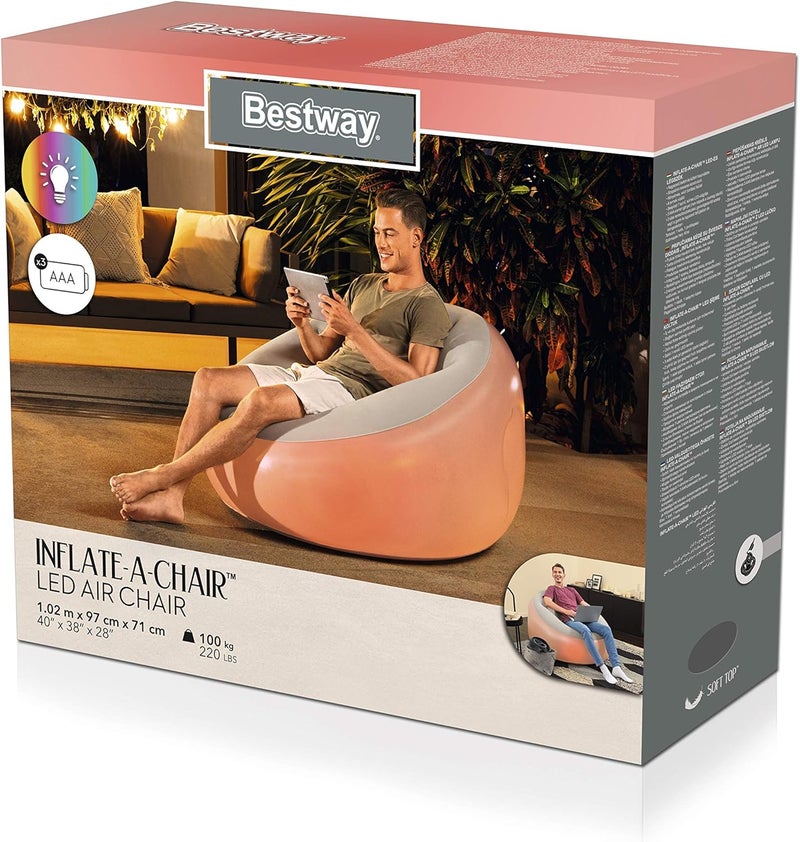 BestWay Inflate-A-Chair LED Air Chair – Inflatable Lounge Chair with LED Lights for Indoor & Outdoor Use - Image 5