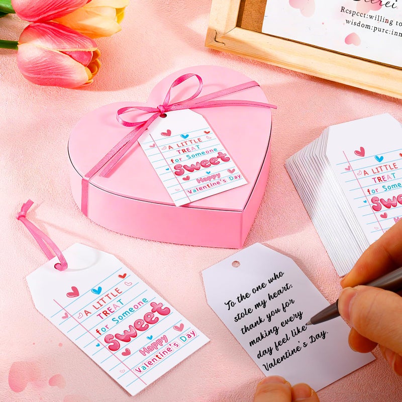 FOGWOWO 100 Pcs Valentine Tags Tie on Valentine's Day Gift Tags with Pink Satin Ribbon A Little Treat for Someone Sweet Tags Happy Valentine's Day Paper Gift Tags for Present Holiday Favors Wrapping Supplies - Image 4
