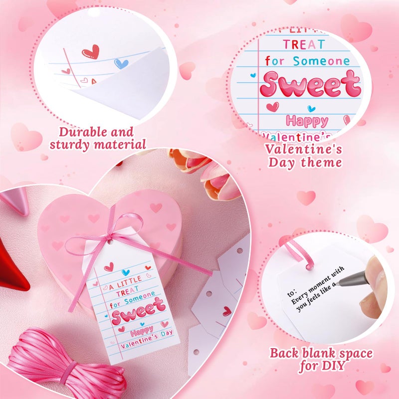 FOGWOWO 100 Pcs Valentine Tags Tie on Valentine's Day Gift Tags with Pink Satin Ribbon A Little Treat for Someone Sweet Tags Happy Valentine's Day Paper Gift Tags for Present Holiday Favors Wrapping Supplies - Image 3