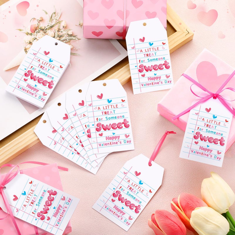 FOGWOWO 100 Pcs Valentine Tags Tie on Valentine's Day Gift Tags with Pink Satin Ribbon A Little Treat for Someone Sweet Tags Happy Valentine's Day Paper Gift Tags for Present Holiday Favors Wrapping Supplies - Image 5
