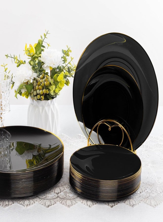 Bestluck 175PCS Black Plastic Dinnerware Set with Gold Rim, 50 Black and Gold Party Plates with 25 Plastic Cutlery, 25 Napkins and 25 Cups for Wedding, Party - Image 4