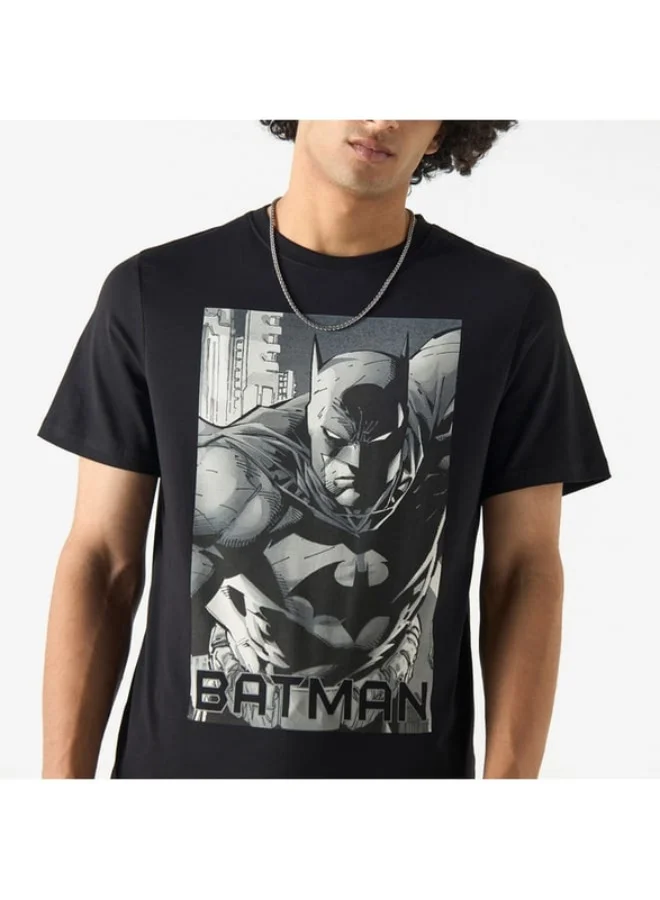 SP Characters Batman Print Crew Neck T-shirt with Short Sleeves