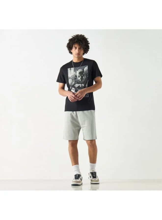SP Characters Batman Print Crew Neck T-shirt with Short Sleeves