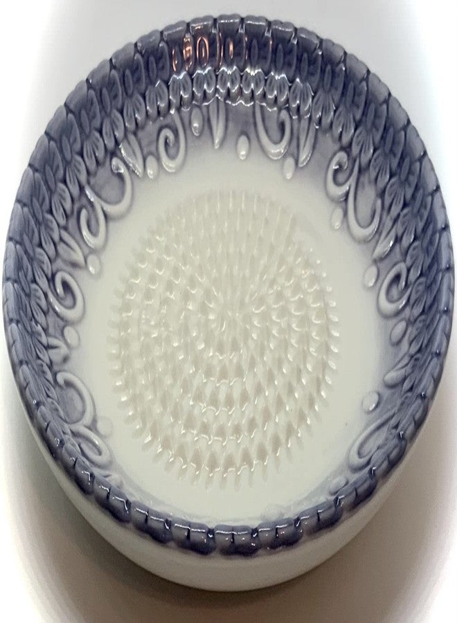 BonCera, All-in-one Premium Ceramic Garlic Grater Plate 4-Piece Set - Purple Embossed Design and Style - For Garlic, Ginger, Chocolate, and more! - Comes with 5.25" Plate, Peeler, Brush, and Stand - Image 3
