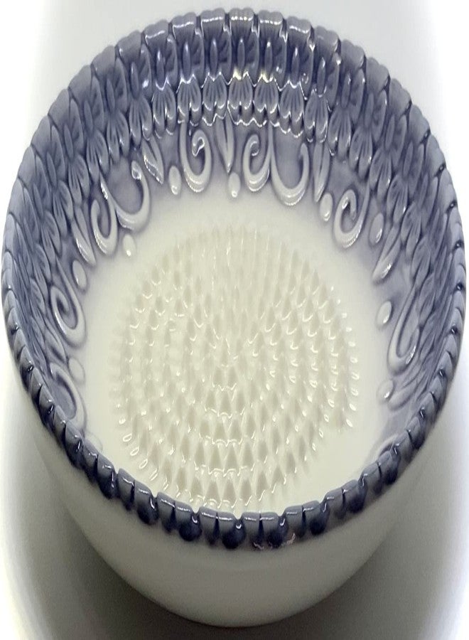 BonCera, All-in-one Premium Ceramic Garlic Grater Plate 4-Piece Set - Purple Embossed Design and Style - For Garlic, Ginger, Chocolate, and more! - Comes with 5.25" Plate, Peeler, Brush, and Stand - Image 4