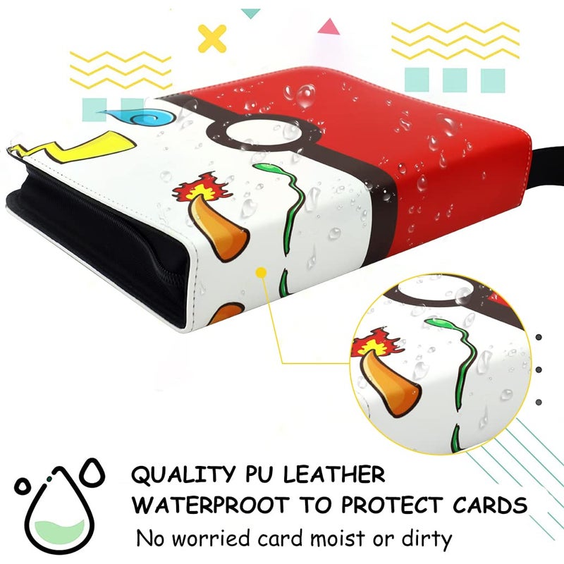 Patpat Pokemon Binder - Cards Collector Album Holder for 400 Cards, Cartoon Prints Zipper Bag, Trading Card Collection Case, Gift for Kids Boys Girls - Red - Image 4