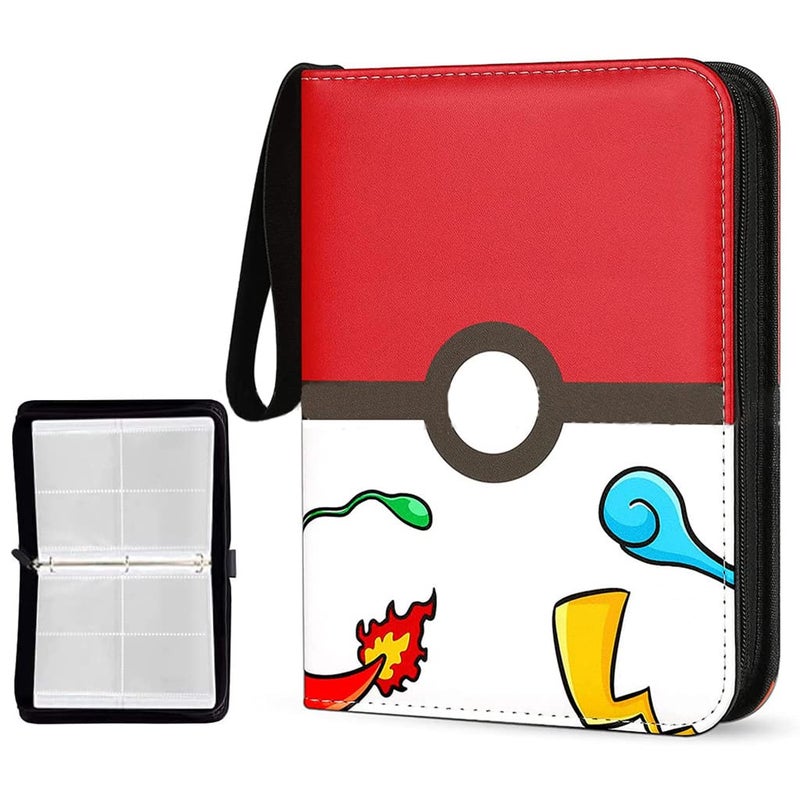 Patpat Pokemon Binder - Cards Collector Album Holder for 400 Cards, Cartoon Prints Zipper Bag, Trading Card Collection Case, Gift for Kids Boys Girls - Red - Image 1