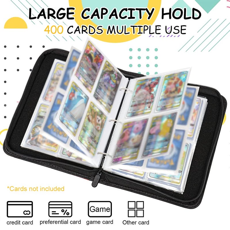 Patpat Pokemon Binder - Cards Collector Album Holder for 400 Cards, Cartoon Prints Zipper Bag, Trading Card Collection Case, Gift for Kids Boys Girls - Red - Image 2
