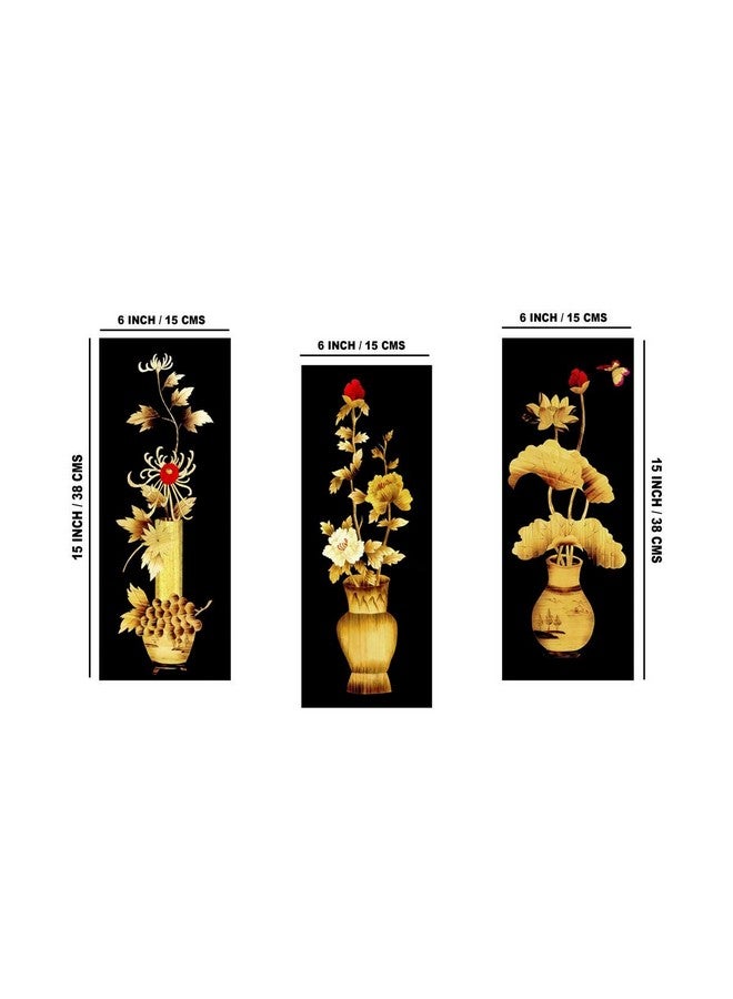 SAF paintings Set of 3 Flower Floral Pot UV Coated 6MM MDF Home Decorative Gift Item Painting 15 inch X 18 inch SANFJ25, Multicolour - Image 4