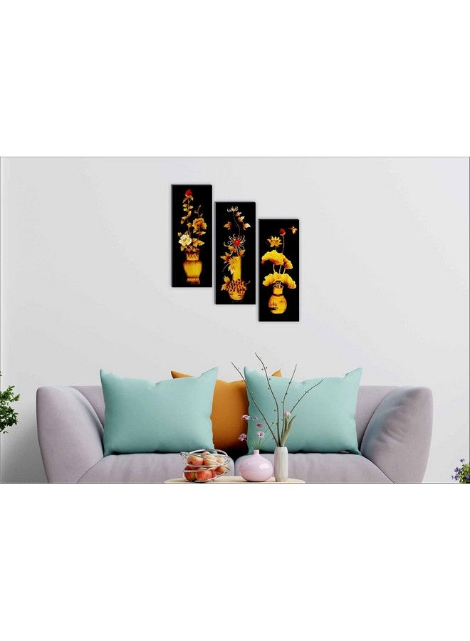 SAF paintings Set of 3 Flower Floral Pot UV Coated 6MM MDF Home Decorative Gift Item Painting 15 inch X 18 inch SANFJ25, Multicolour - Image 2