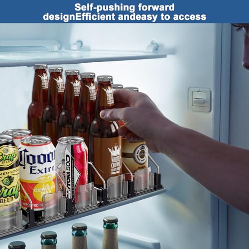 JUNMEI Drink Organizer for Mini Fridge,12oz 16oz 20oz - Soda Can Dispenser for Refrigerator,Width Adjustable,Automatic Pusher Glide (White (Mini 12.2" D), 12.2" D 4ROW, Holds 16 Cans) - Image 4